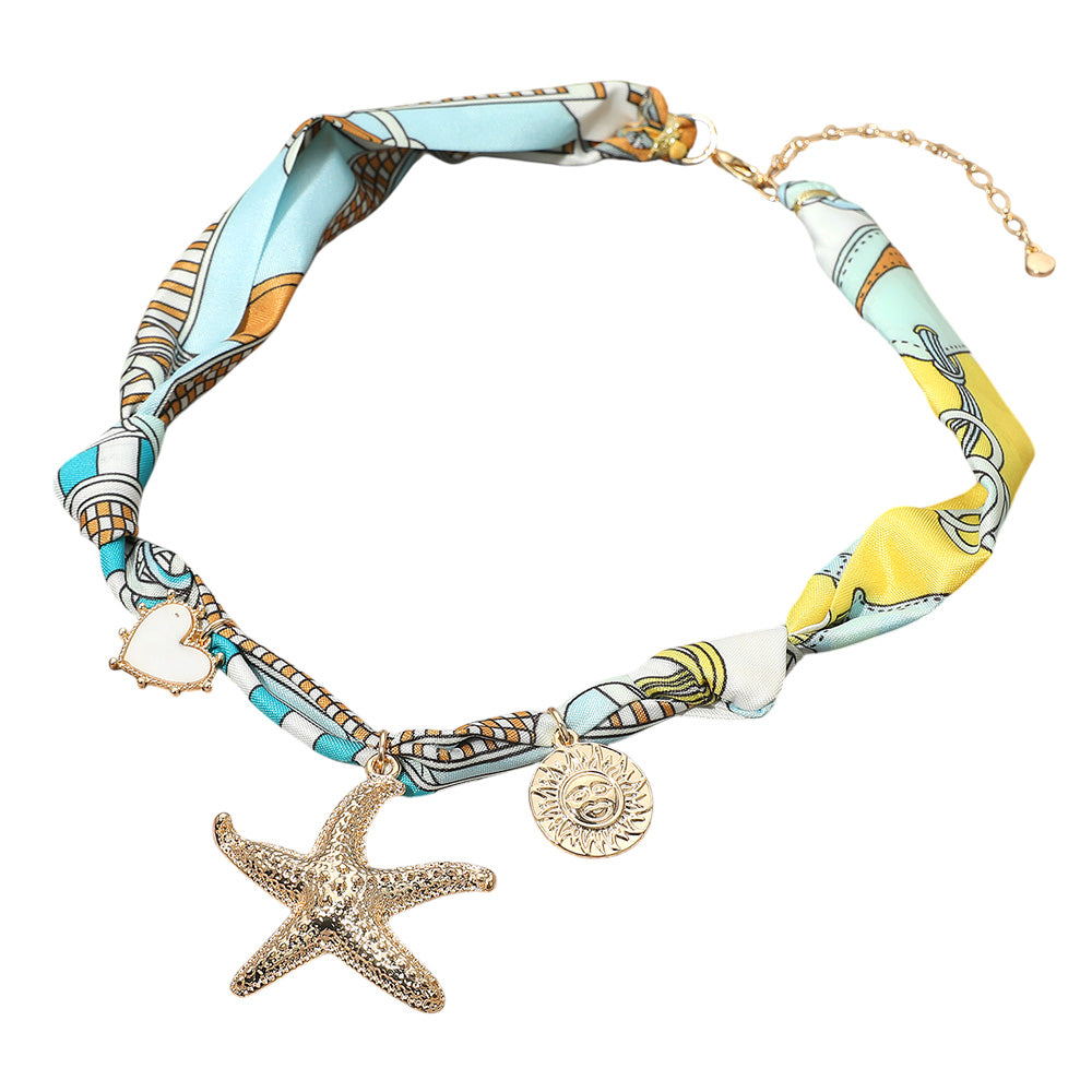 iLLASPARKZ Boho Starfish Sun Coin Heart Charm Fabric Necklace