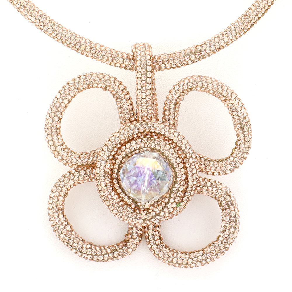 iLLASPARKZ Round Bead Center Flower Pendant Rhinestone Necklace