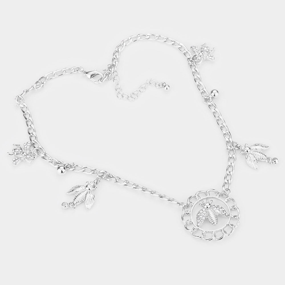 iLLASPARKZ Stone Embellished Honey Bee Pendant Station Necklace