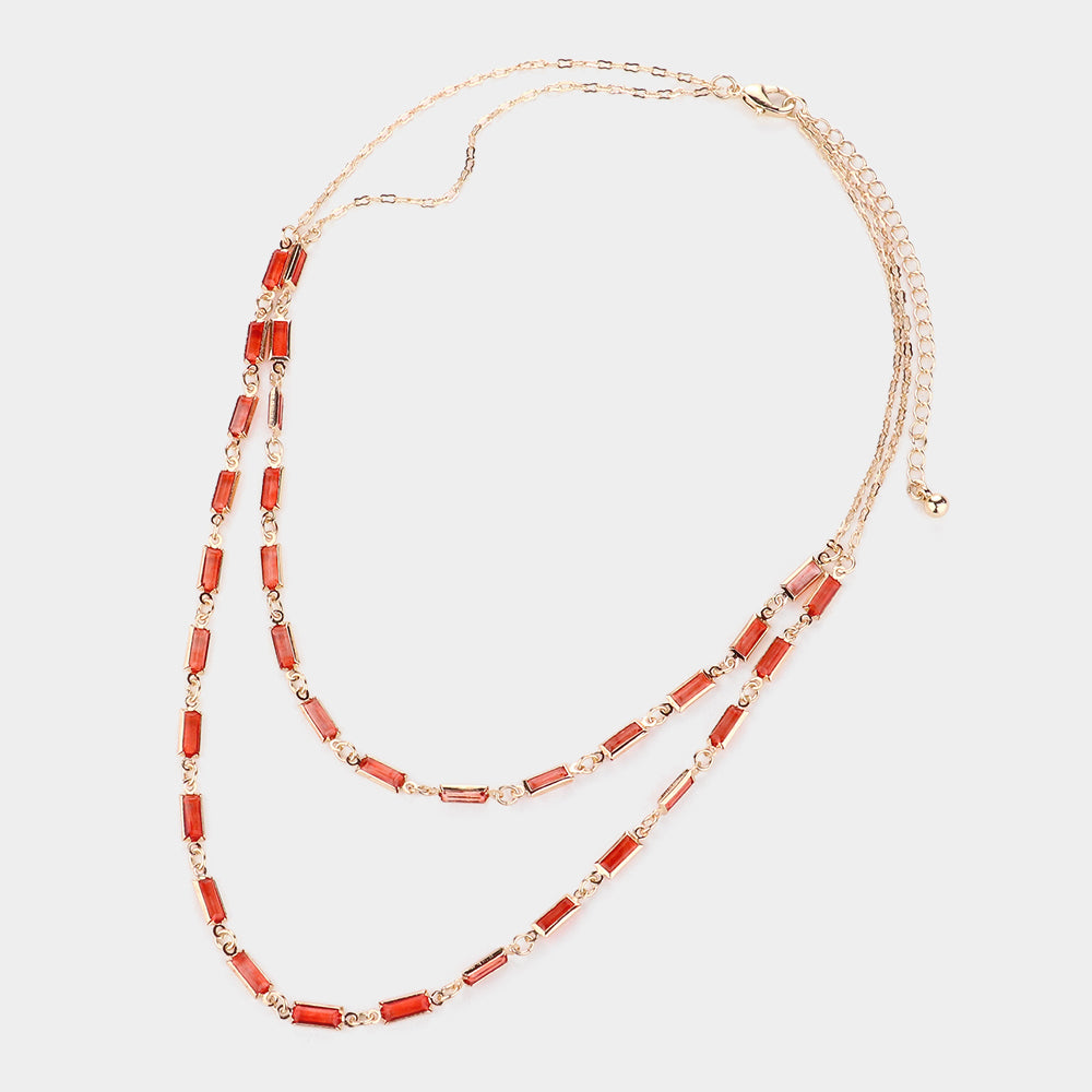 iLLASPARKZ Emerald Cut Stone Bezel Link Double Layered Necklace