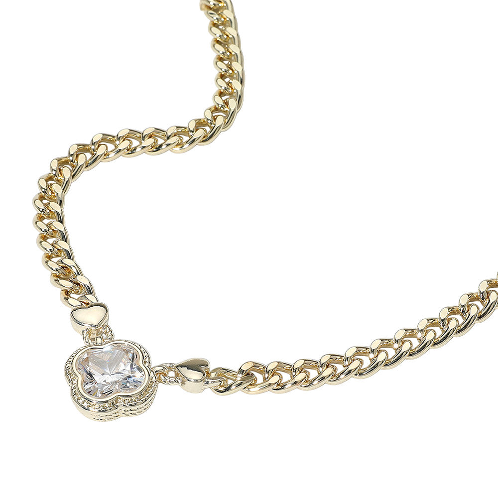 iLLASPARKZ 14K Gold Plated CZ Quatrefoil Pendant Pointed Chain Necklace