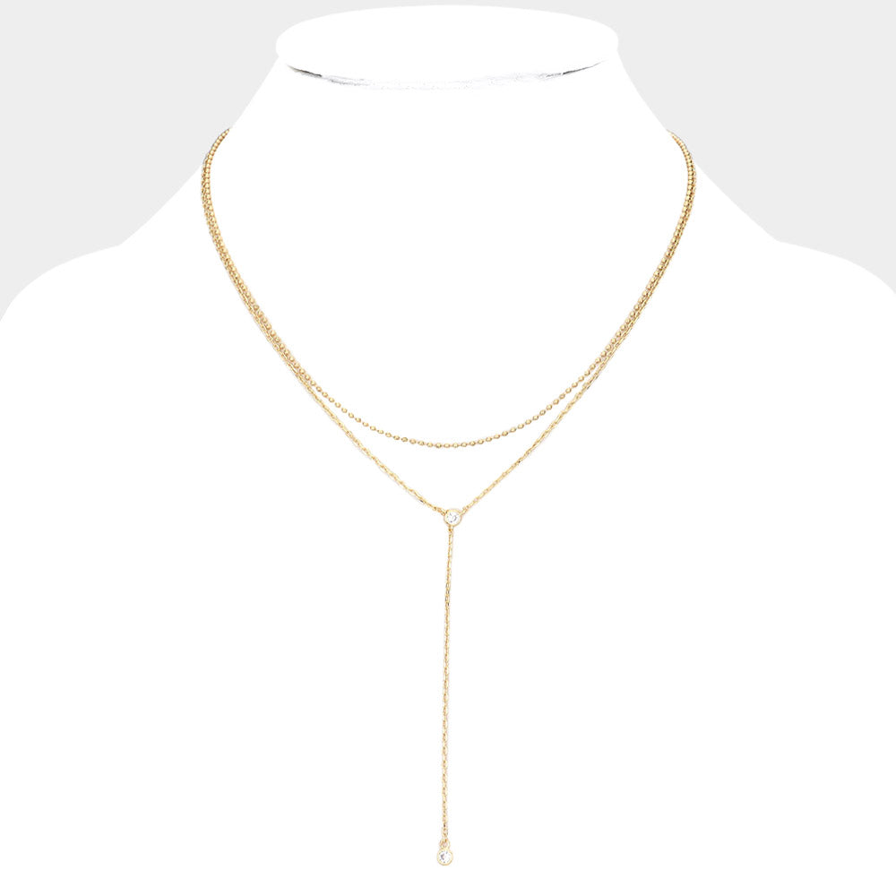 iLLASPARKZ Dropped Round Stone Double Layered Y Necklace