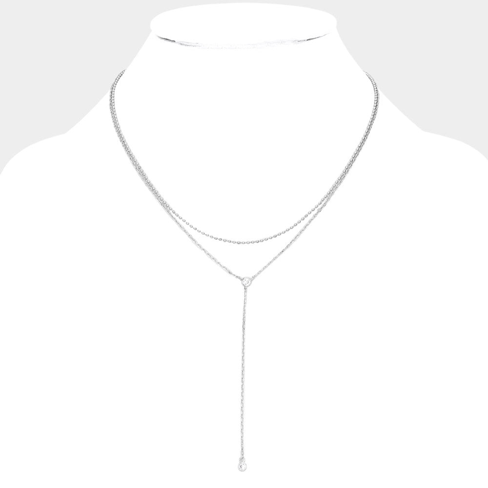 iLLASPARKZ Dropped Round Stone Double Layered Y Necklace