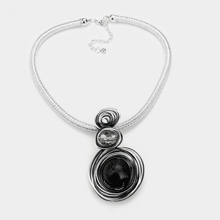 iLLASPARKZ Cord Swirl Wire Stone Centered Bib Necklace