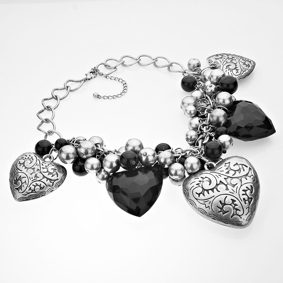 iLLASPARKZ Vintage Crystal Metal Heart Bead Cluster Necklace