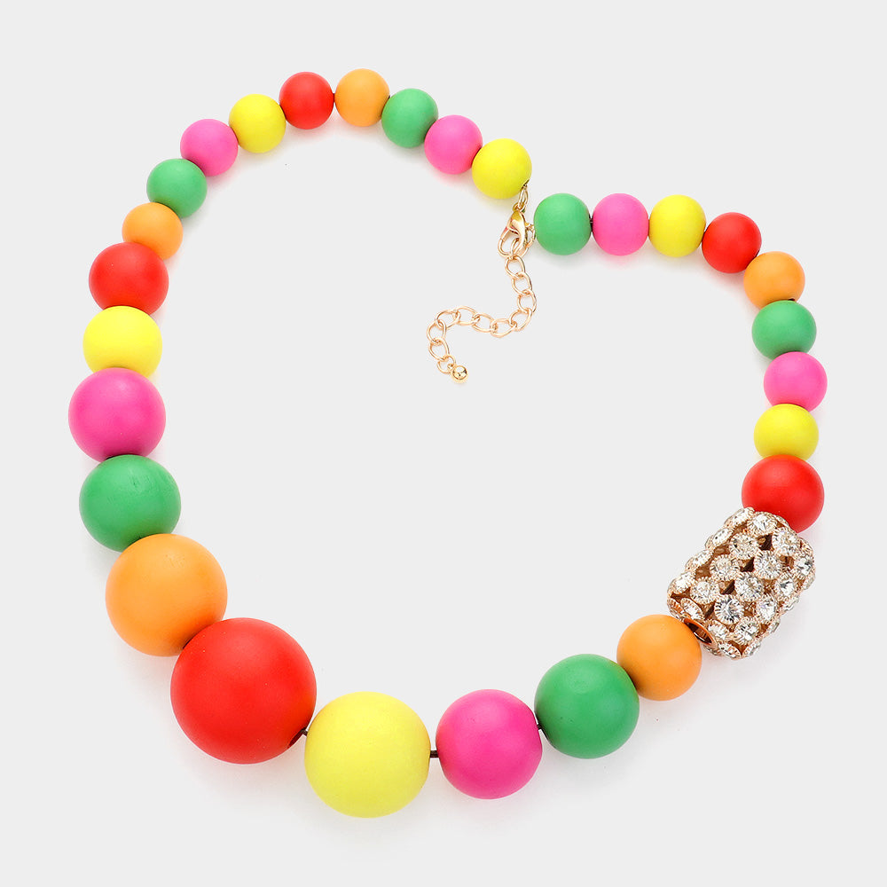 iLLASPARKZ Rhinestone Cluster Pointed Oversized Wood Ball Statement Necklace