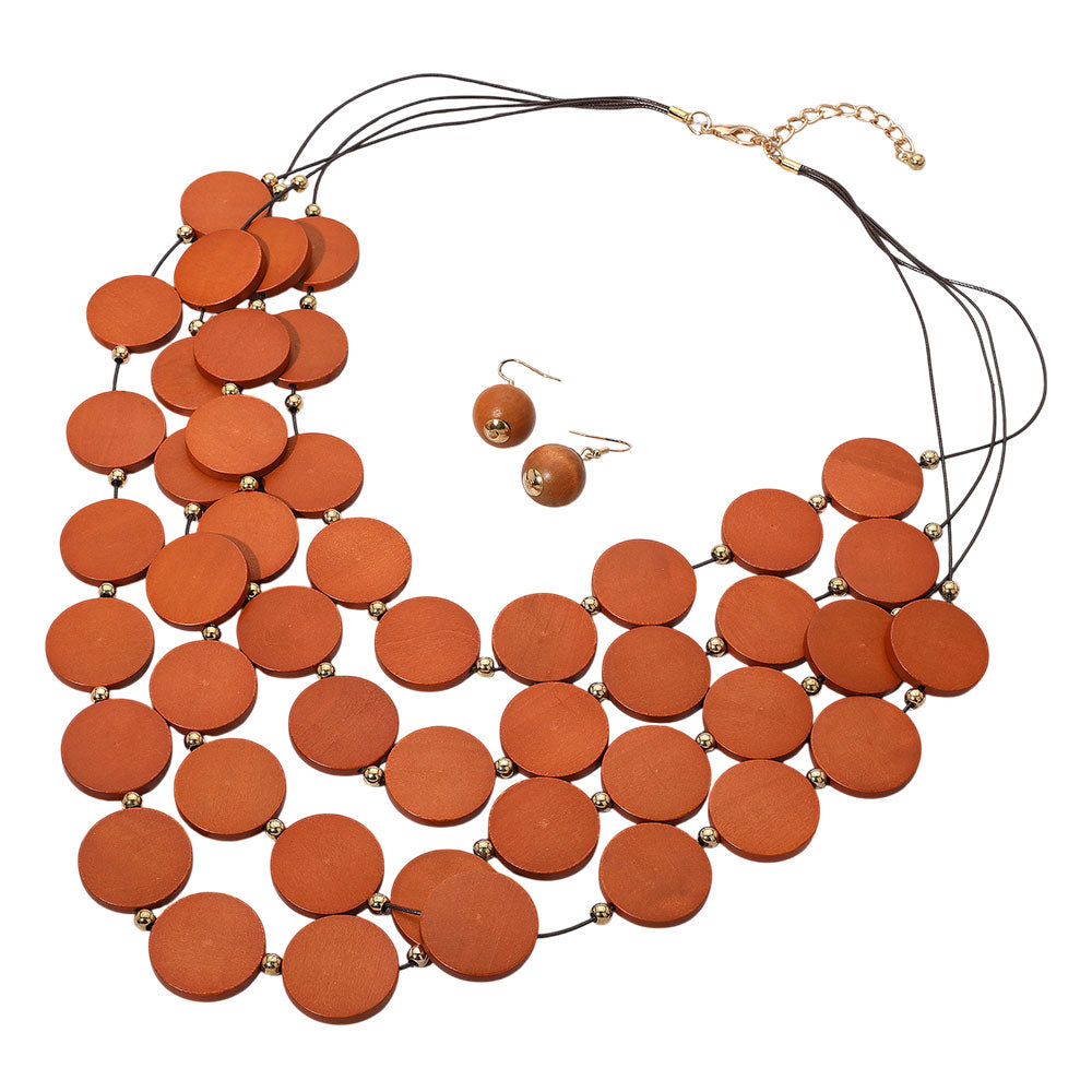 iLLASPARKZ Layered Wood Disc Layered Statement Necklace