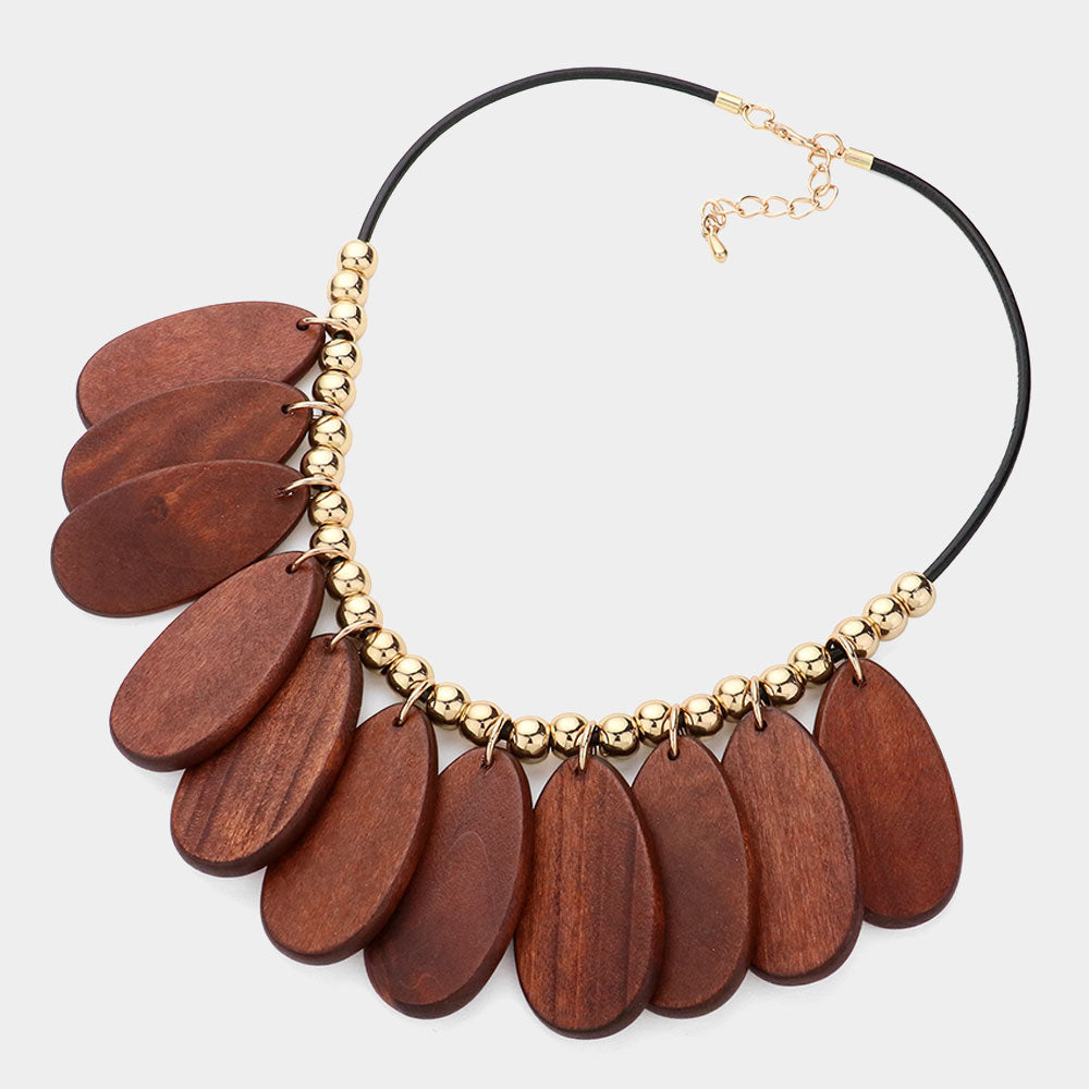 iLLASPARKZ Teardrop Wood Beaded Statement Necklace