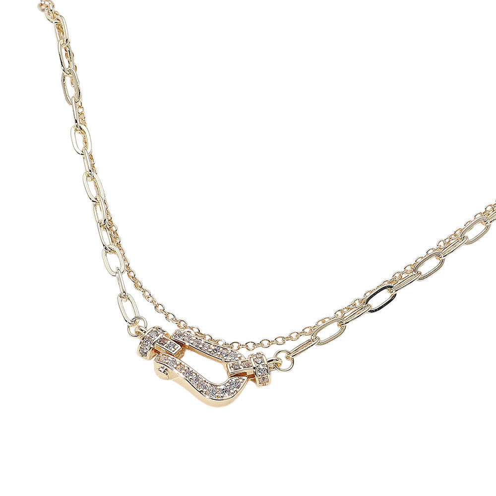 iLLASPARKZ 14K Gold Plated CZ Stone Paved Buckle Pointed Paperclip Chain Layered Necklace