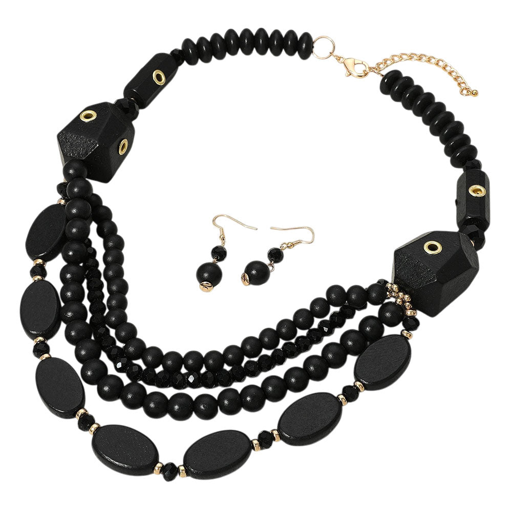 iLLASPARKZ Bold Multi Layered Wood Beaded Statement Necklace