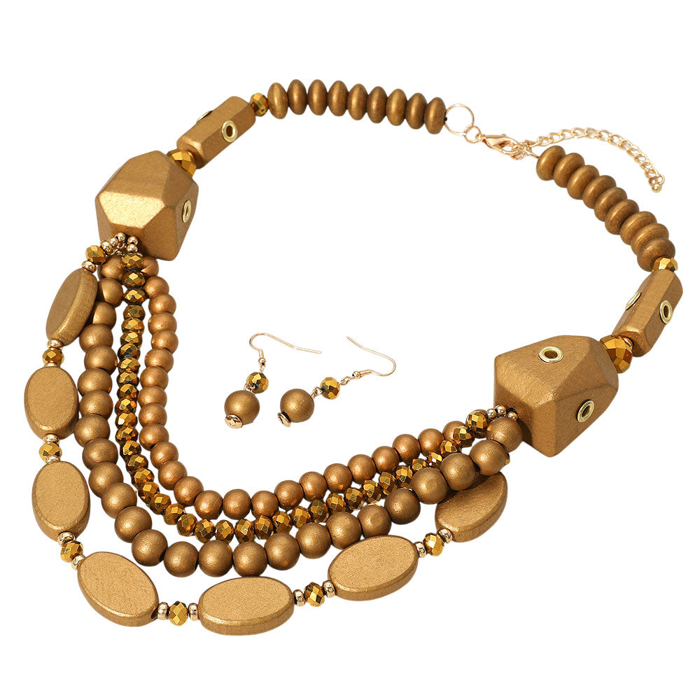 iLLASPARKZ Bold Multi Layered Wood Beaded Statement Necklace