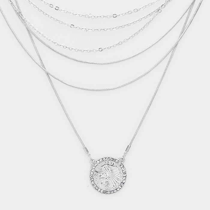 iLLASPARKZ Multi Layered Rhinestone Trim American Coin Pendant Necklace