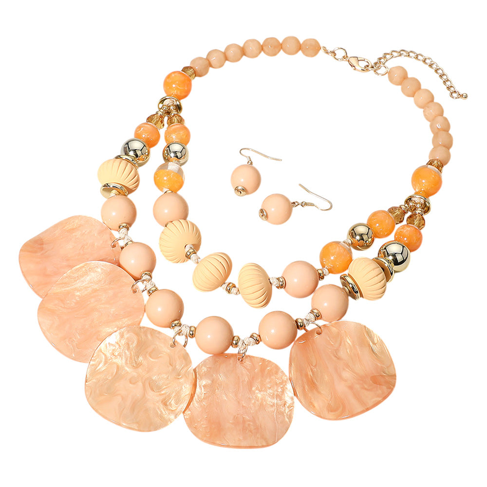 iLLASPARKZ Chunky Wavy Resin Disc Beaded Double Layered Statement Necklace