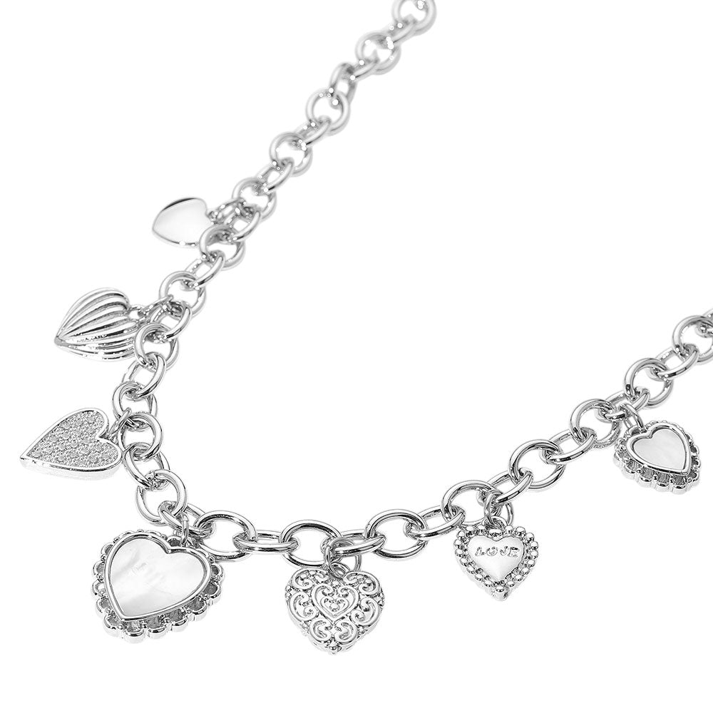 iLLASPARKZ 14K Gold Plated CZ Stone Paved Mother of Pearl Heart Charm Station Necklace