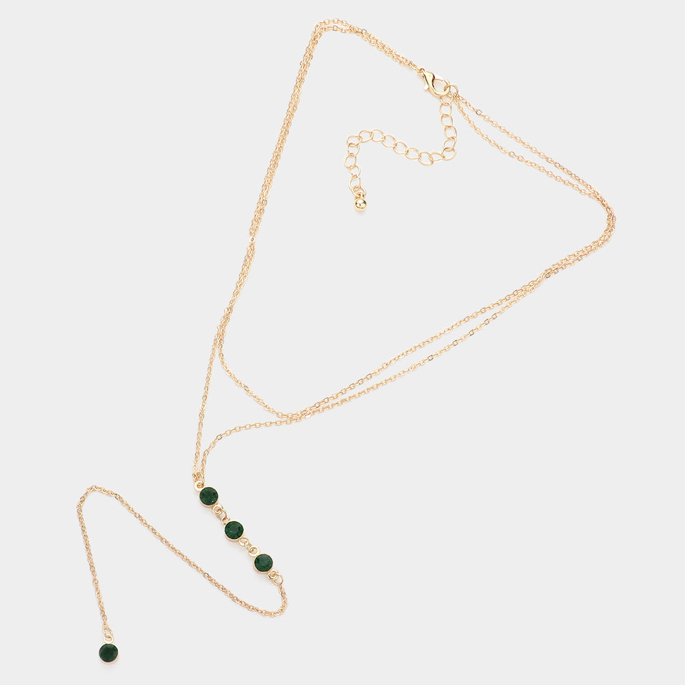 iLLASPARKZ Dropped Round Stone Double Layered Y Necklace