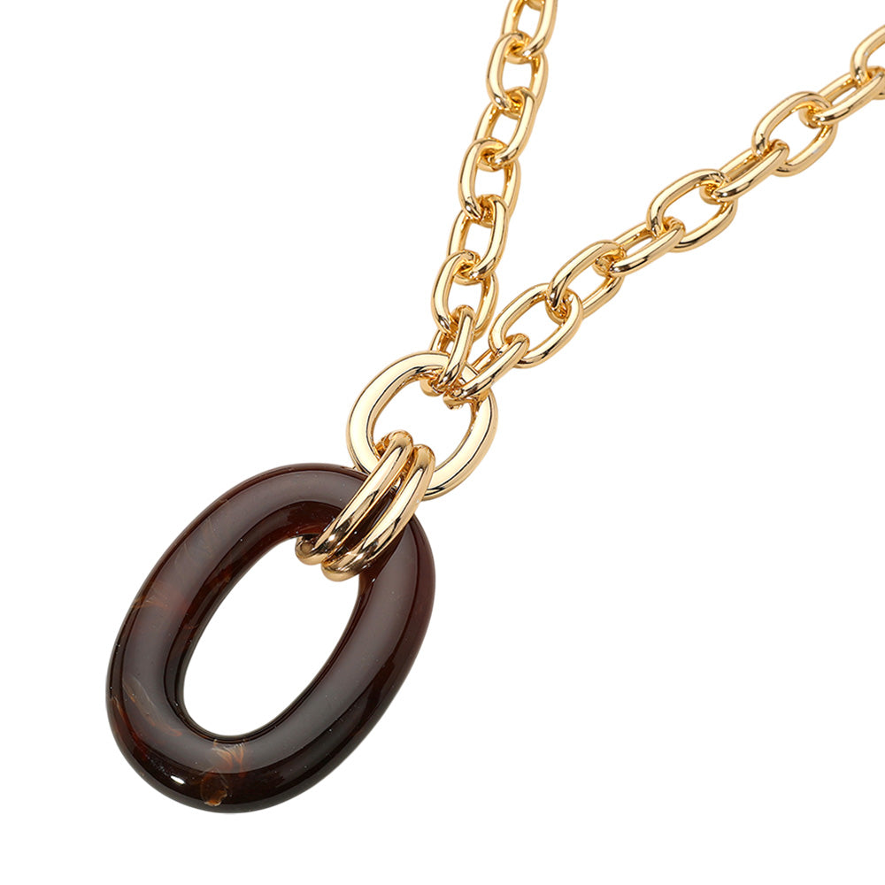 iLLASPARKZ Celluloid Acetate Oval Ring Pendant Chunky Chain Necklace
