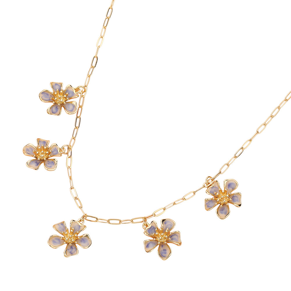 iLLASPARKZ Enamel Flower Charm Paperclip Chain Necklace