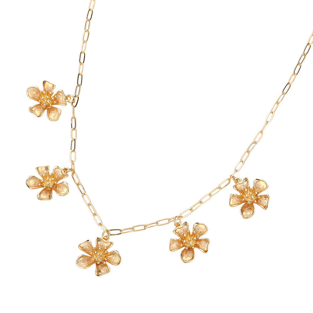 iLLASPARKZ Enamel Flower Charm Paperclip Chain Necklace