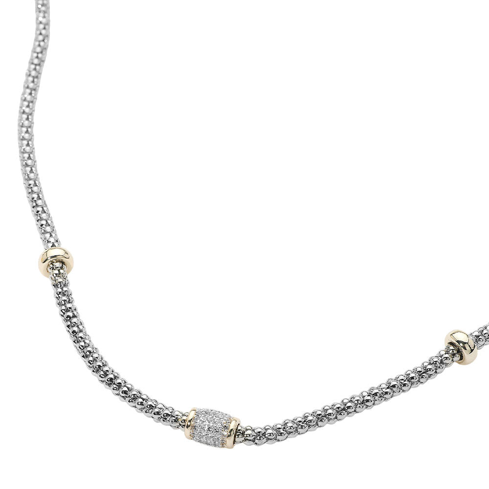 iLLASPARKZ 14K Gold Plated Two Tone CZ Stone Bead Accent Textured Chain Necklace