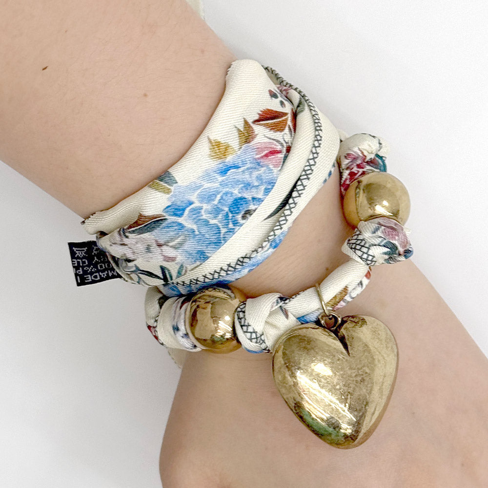 iLLASPARKZ Gold Dipped Puffy Heart Charm Fabric Scarf Necklace / Adjustable Bracelet / Bag Charm