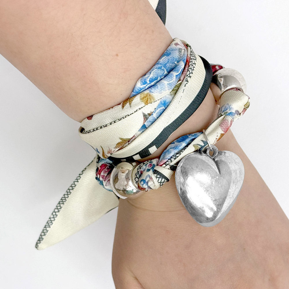 iLLASPARKZ Gold Dipped Puffy Heart Charm Fabric Scarf Necklace / Adjustable Bracelet / Bag Charm