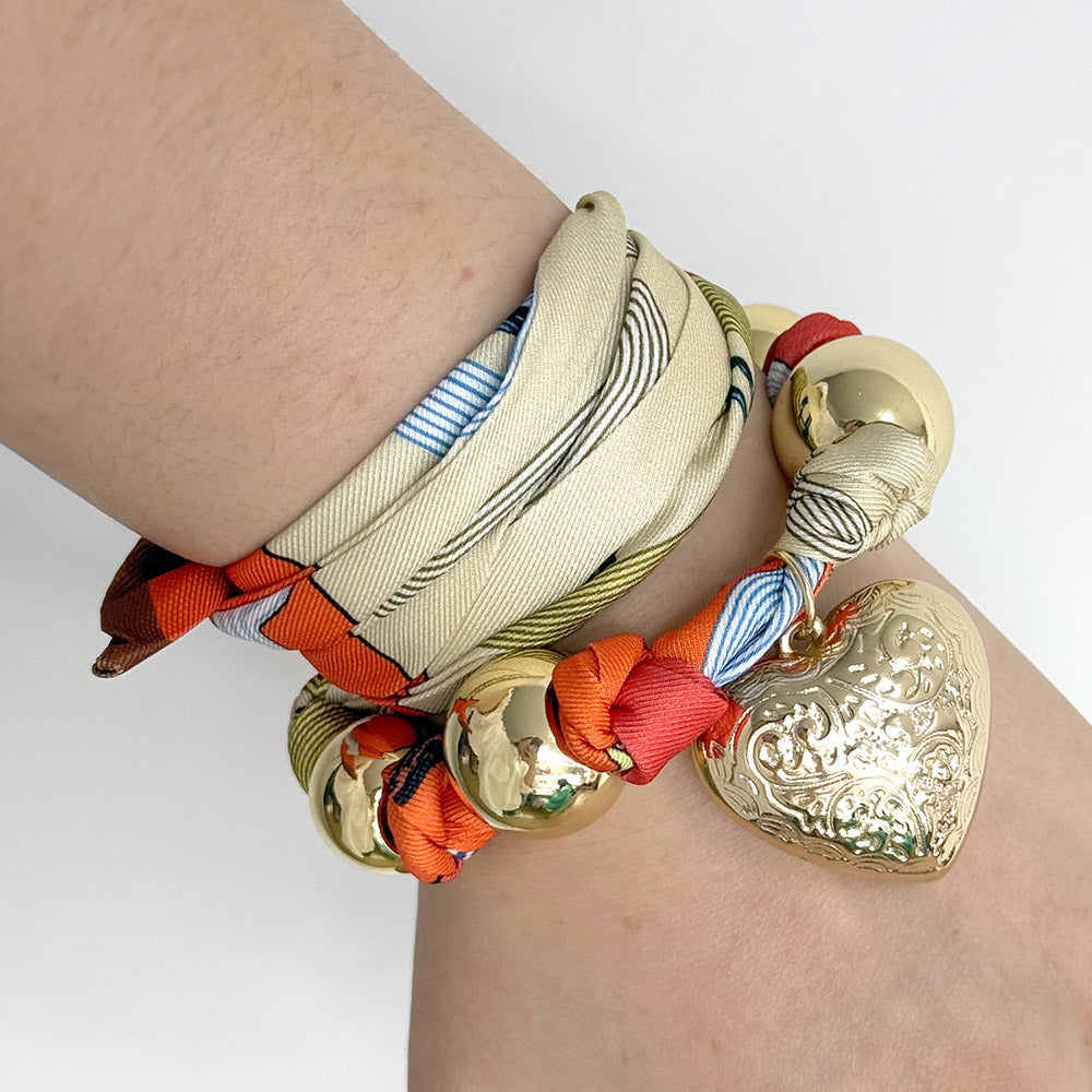 iLLASPARKZ Gold Dipped Puffy Textured Heart Charm Accent Fabric Scarf Necklace / Adjustable Bracelet / Bag Charm