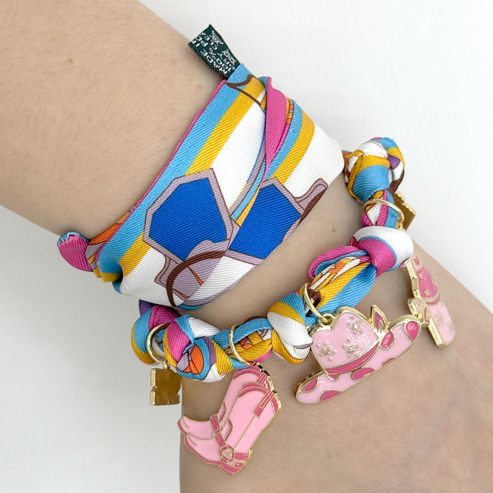 iLLASPARKZ Enamel Western Theme Charm Station Fabric Scarf Necklace / Adjustable Bracelet / Bag Charm