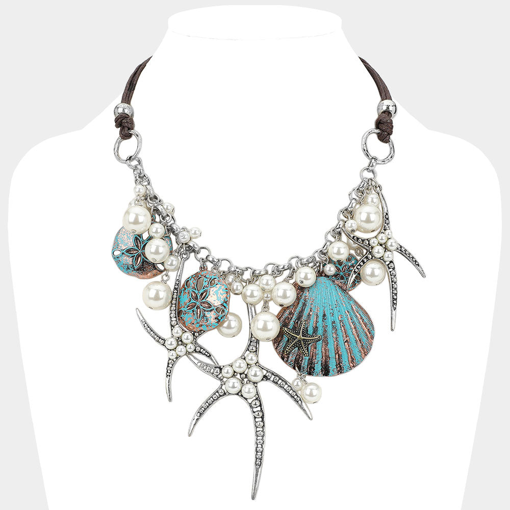 iLLASPARKZ Pearl Embellished Starfish Shell Pendant Beaded Statement Necklace