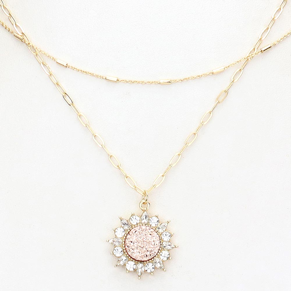 iLLASPARKZ Stone Trimmed Druzy Pendant Double Layered Necklace