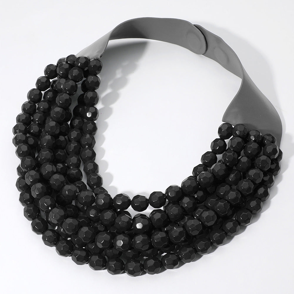 iLLASPARKZ Chunky Acrylic Beaded Multi Layered Faux Leather Magnetic Necklace