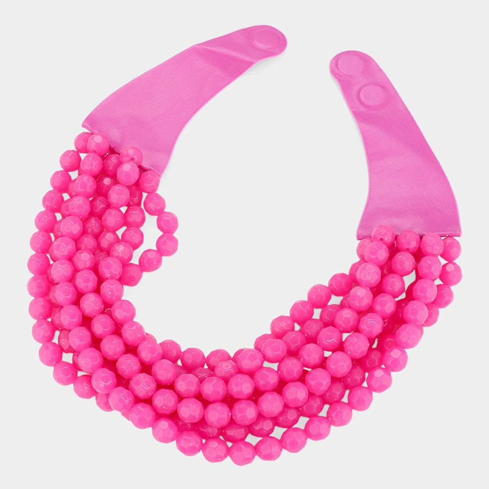 iLLASPARKZ Chunky Acrylic Ball Beaded Multi Layered Faux Leather Magnetic Necklace