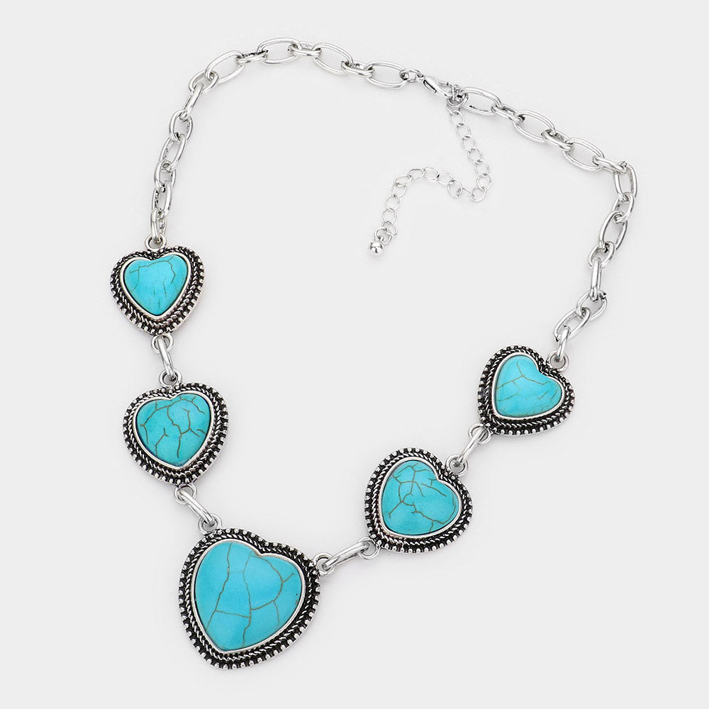 iLLASPARKZ Heart Shape Natural Stone Pendants Accented Necklace