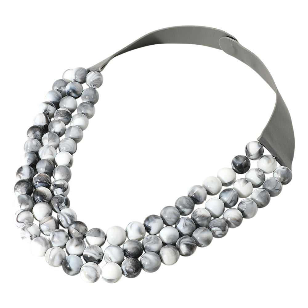 iLLASPARKZ Chunky Acrylic Beaded Triple Layered Faux Leather Magnetic Necklace