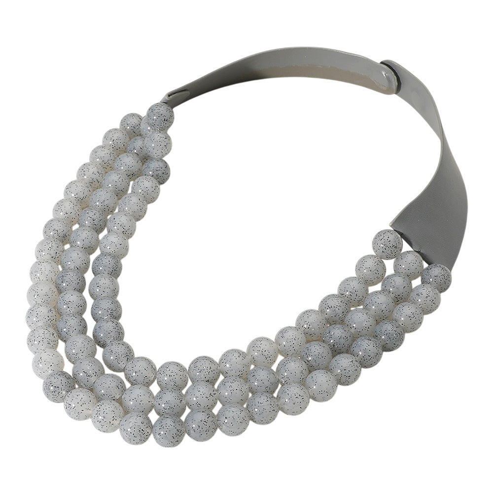 iLLASPARKZ Chunky Acrylic Beaded Triple Layered Faux Leather Magnetic Necklace