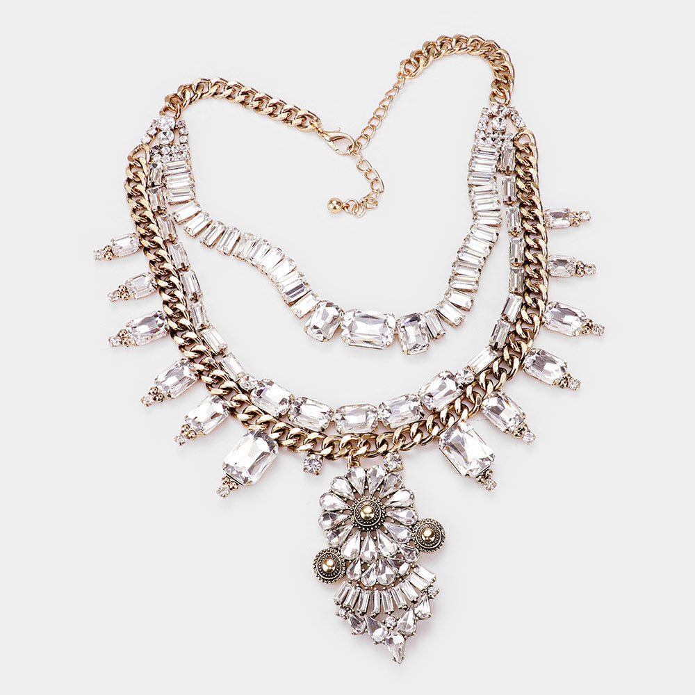 iLLASPARKZ Antique Stone Embellished Flower Statement Necklace