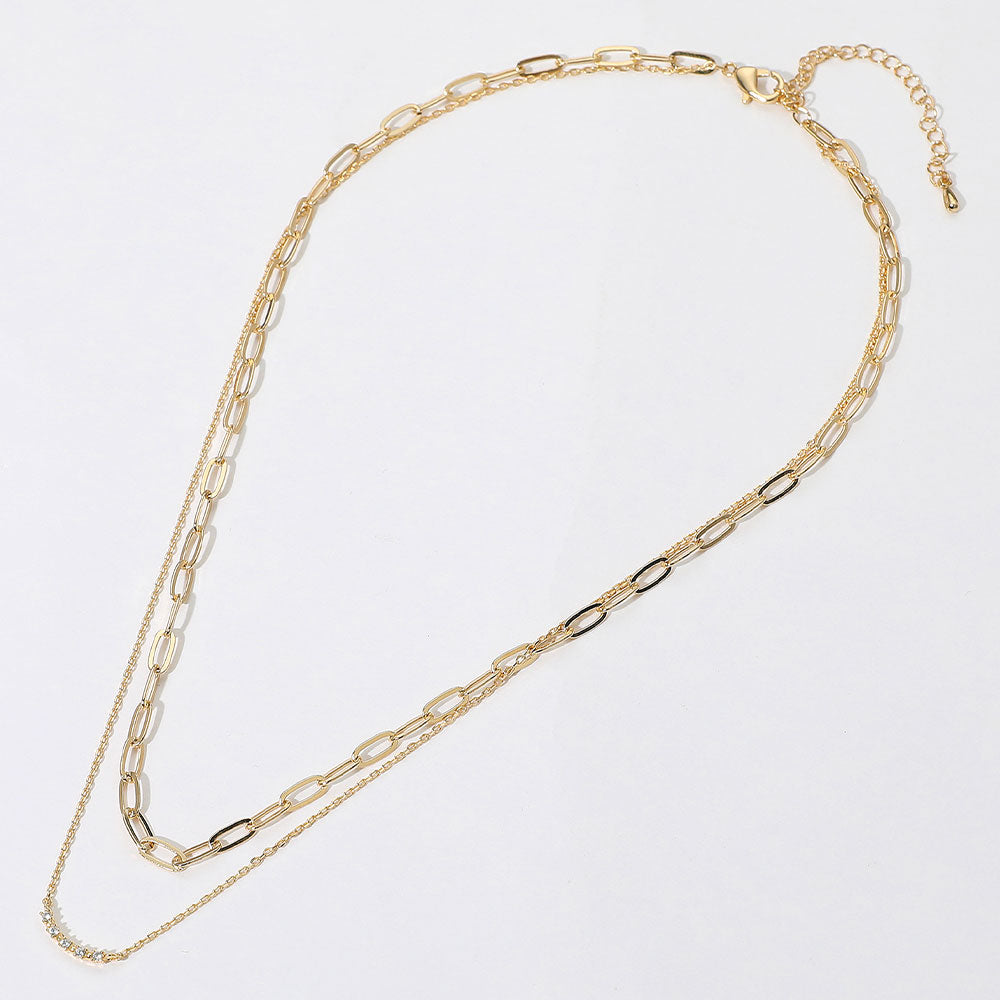 iLLASPARKZ Stone Paved Bar Paperclip Chain Layered Necklace