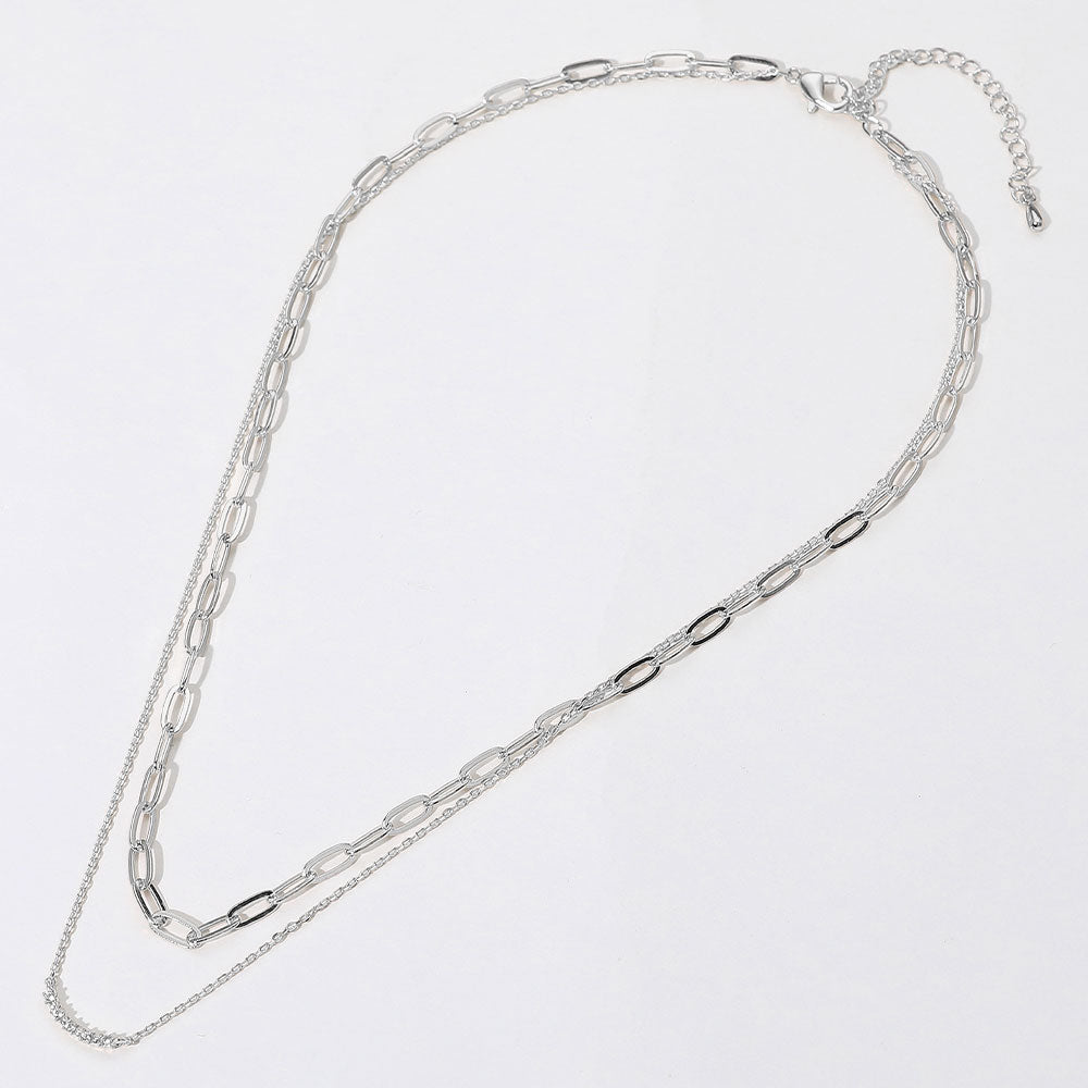 iLLASPARKZ Stone Paved Bar Paperclip Chain Layered Necklace