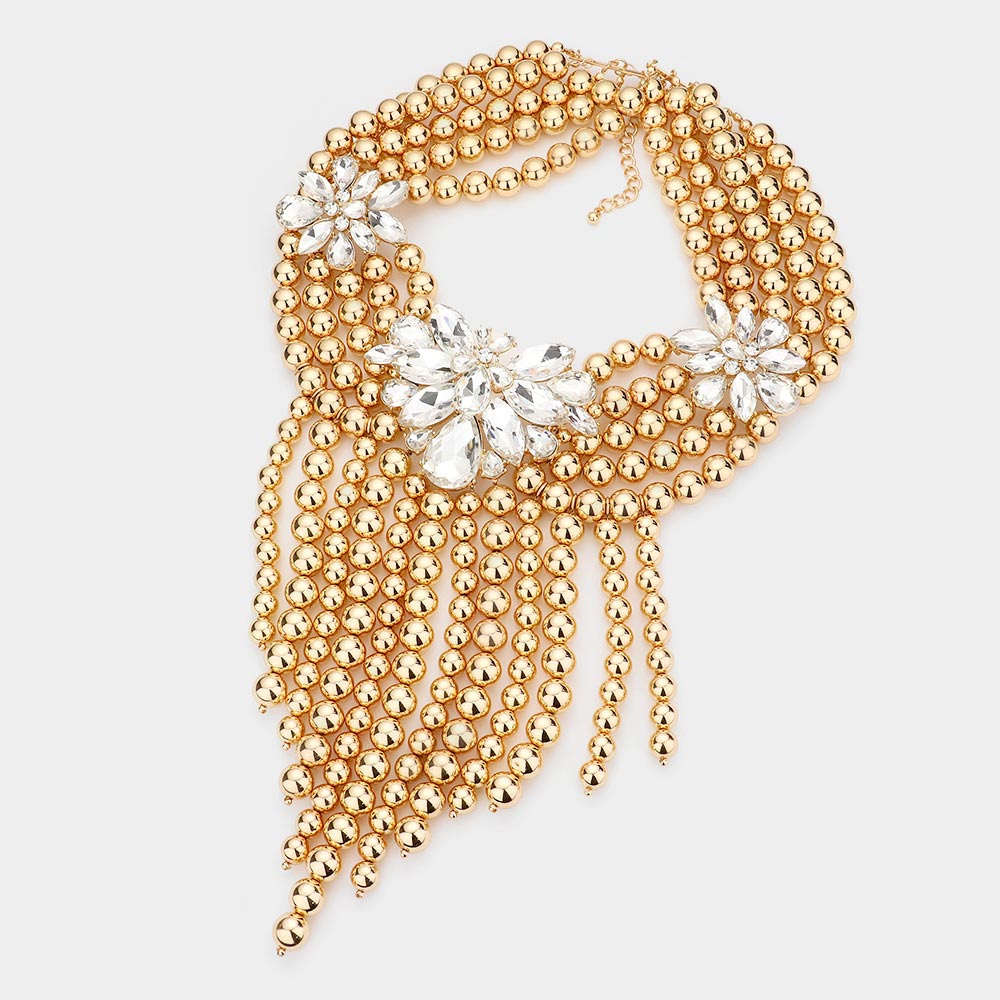 iLLASPARKZ Stone Embellished Ball Fringe Statement Necklace