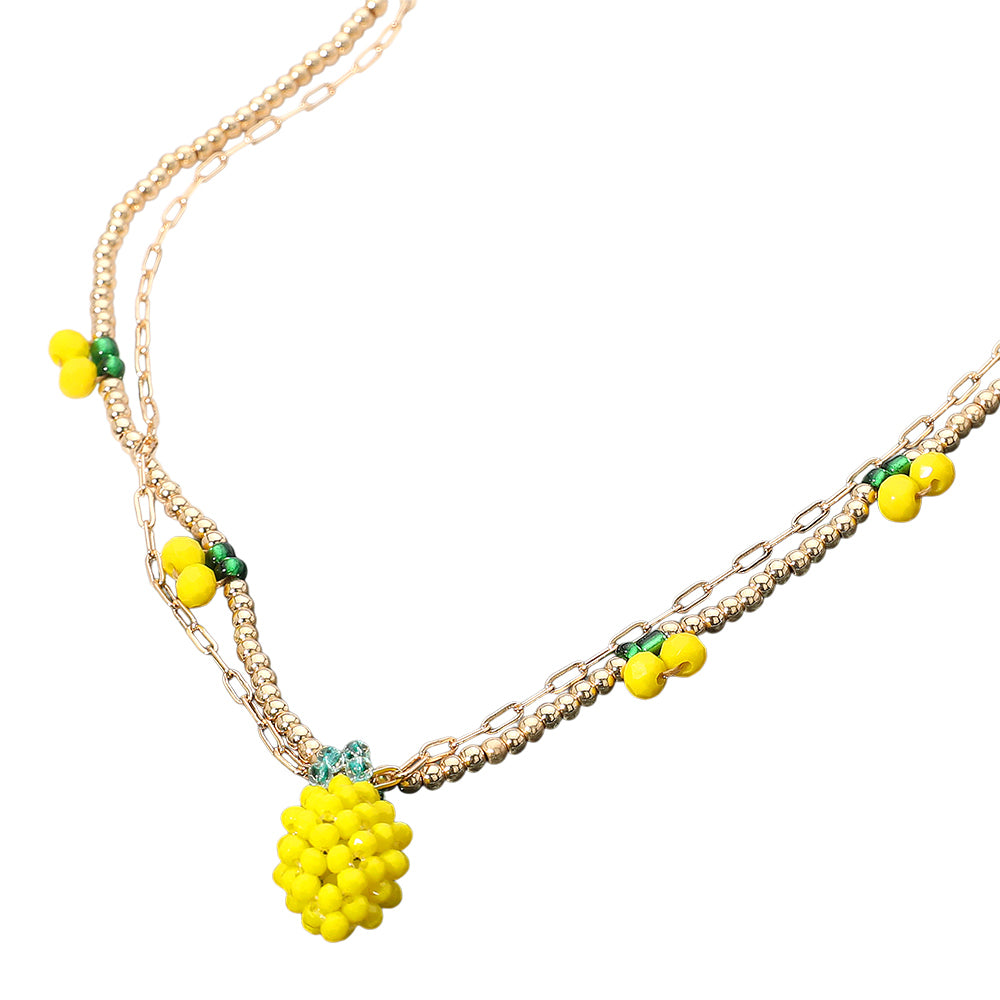 iLLASPARKZ Seed Beaded Lemon Charm Station Layered Necklace