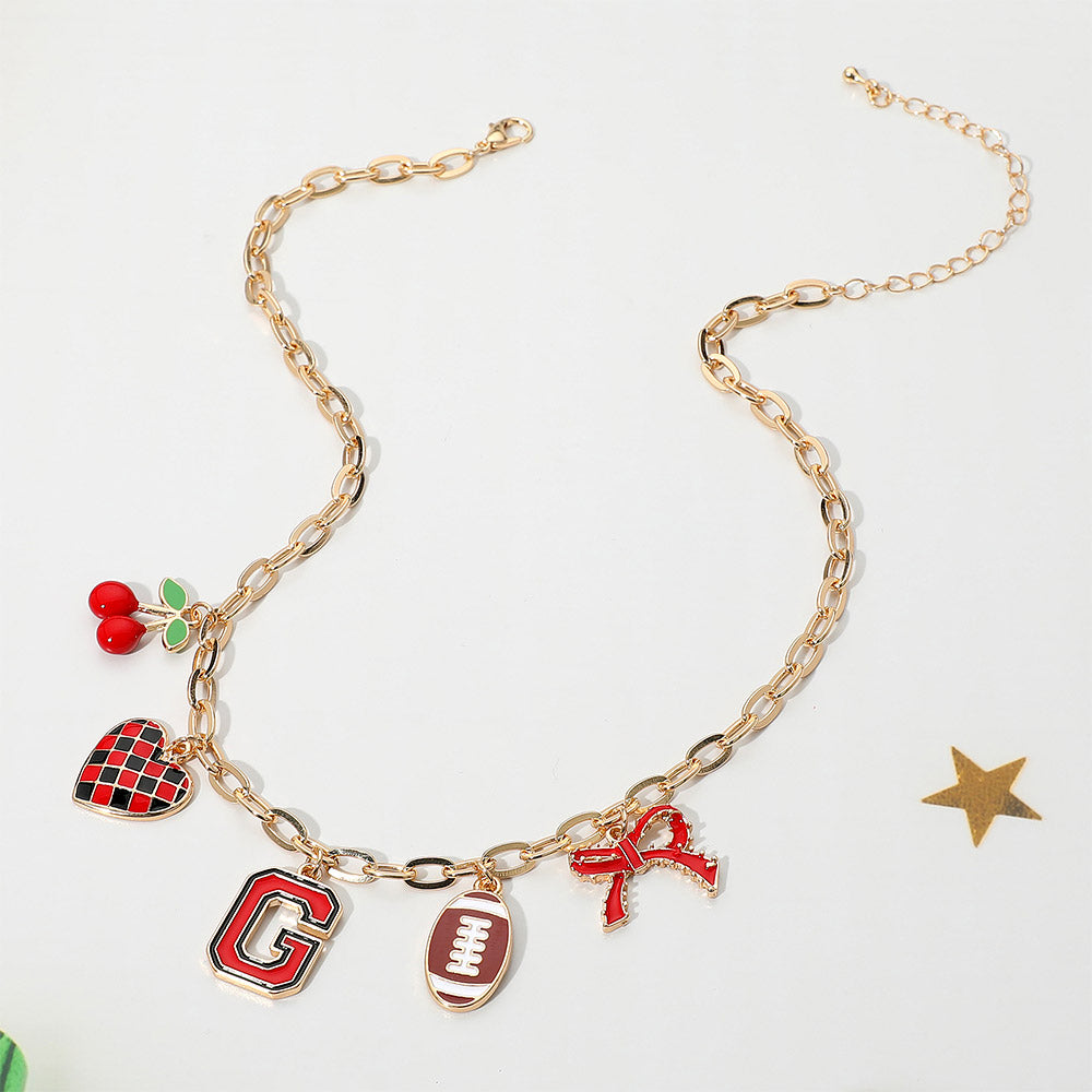 iLLASPARKZ Football Theme Bow Cherry Heart Charm Station Necklace