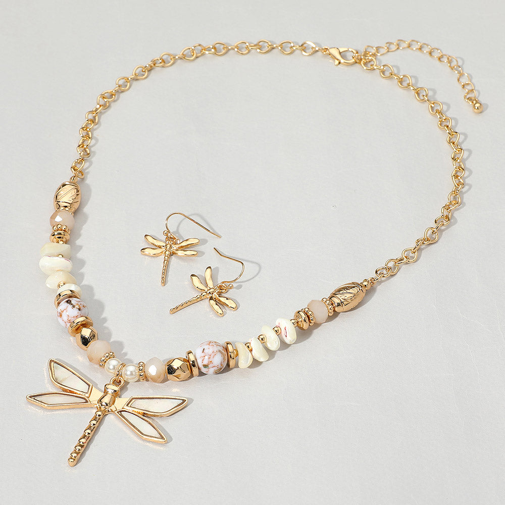 iLLASPARKZ Mother of Pearl Dragonfly Pendant Multi Beaded Necklace