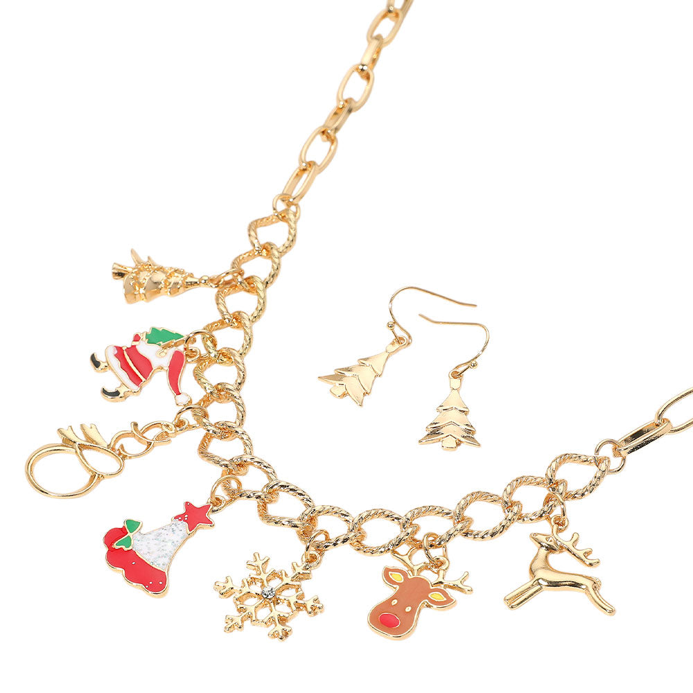 iLLASPARKZ Christmas Santa Claus Rudolph Reindeer Snowflake Charm Necklace