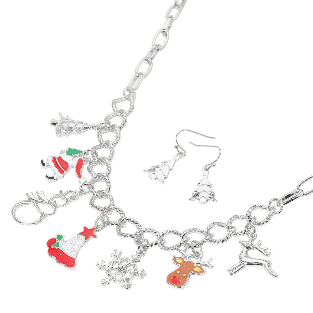 iLLASPARKZ Christmas Santa Claus Rudolph Reindeer Snowflake Charm Necklace