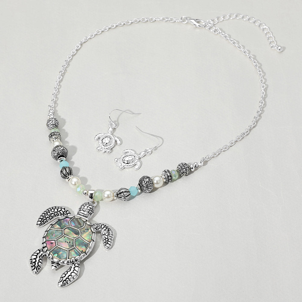 iLLASPARKZ Abalone Turtle Pendant Multi Beaded Necklace