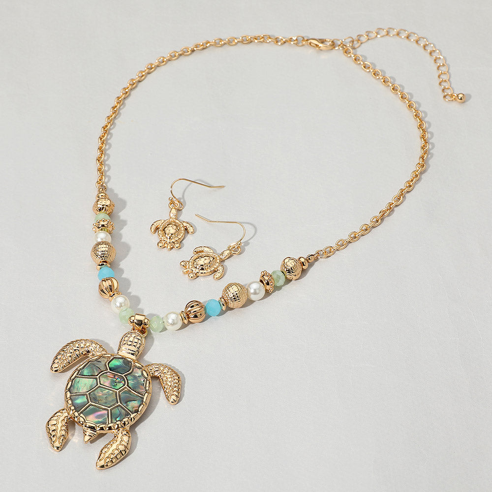 iLLASPARKZ Abalone Turtle Pendant Multi Beaded Necklace