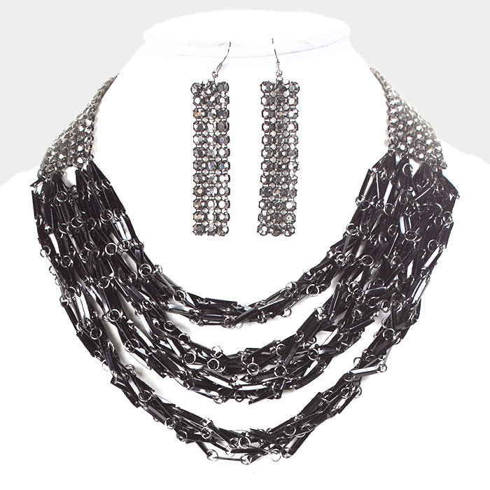 iLLASPARKZ Crystal Stone Chain Layered Bib Necklace