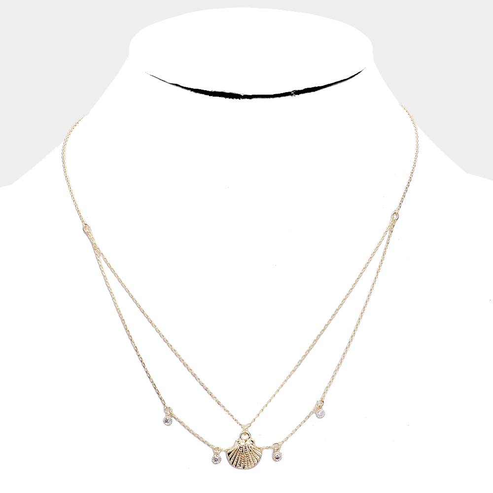 iLLASPARKZ Brass Metal Round CZ Shell Layered Necklace