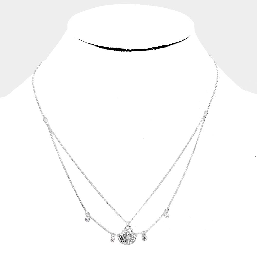 iLLASPARKZ Brass Metal Round CZ Shell Layered Necklace