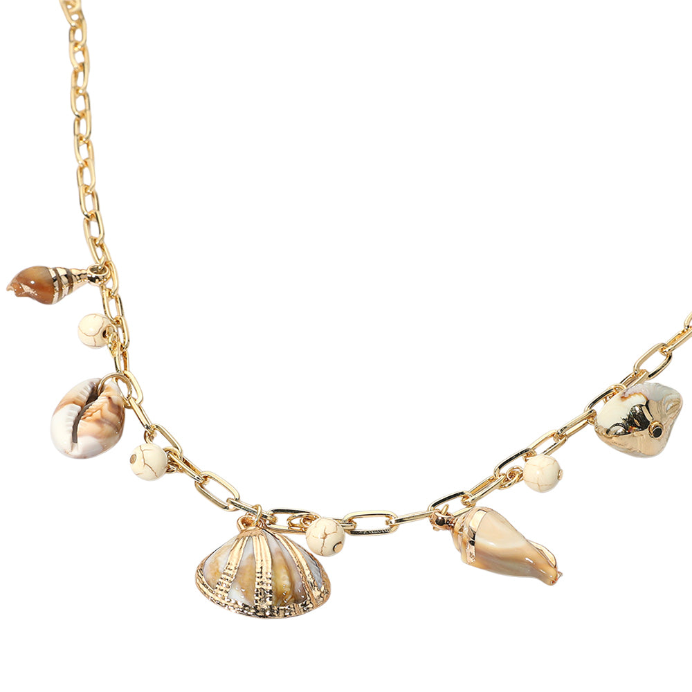 iLLASPARKZ 18K Gold Dipped Seashell Charm Station Paperclip Chain Necklace