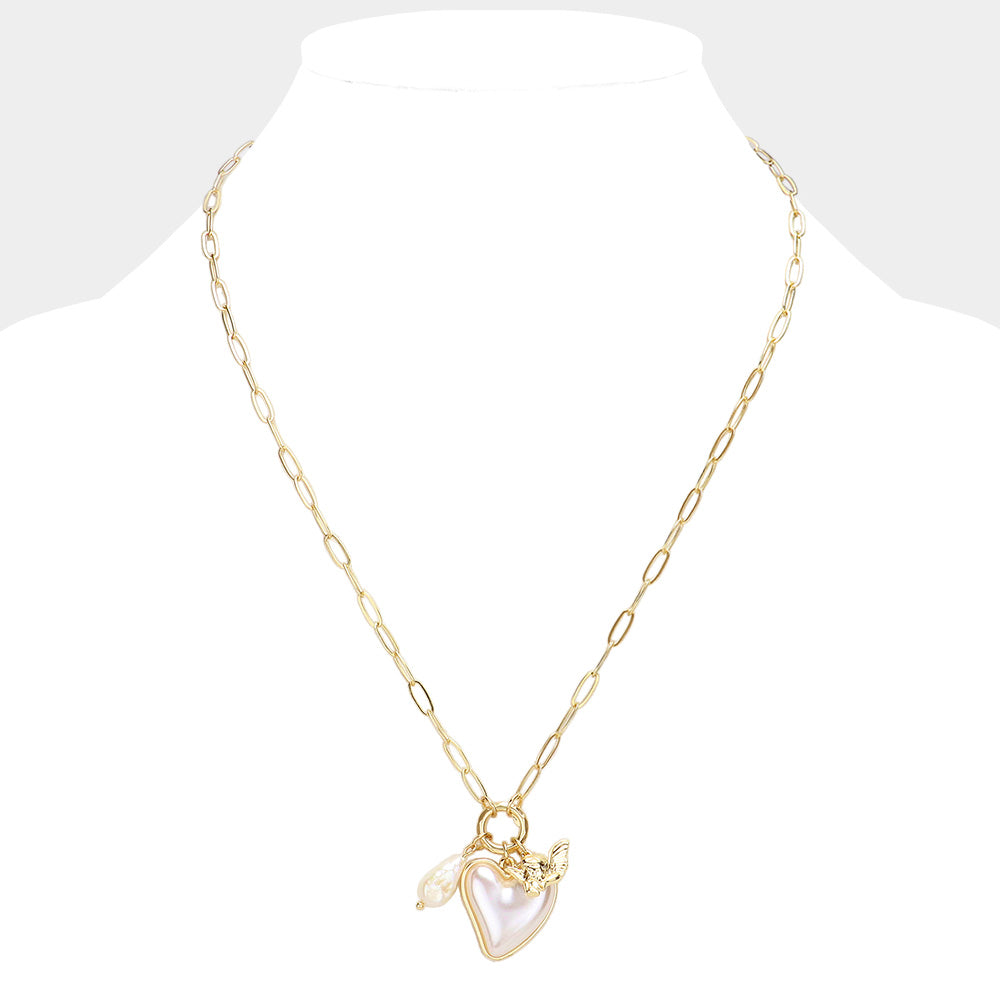 iLLASPARKZ Pearl Heart Angel Charm Paperclip Chain Necklace